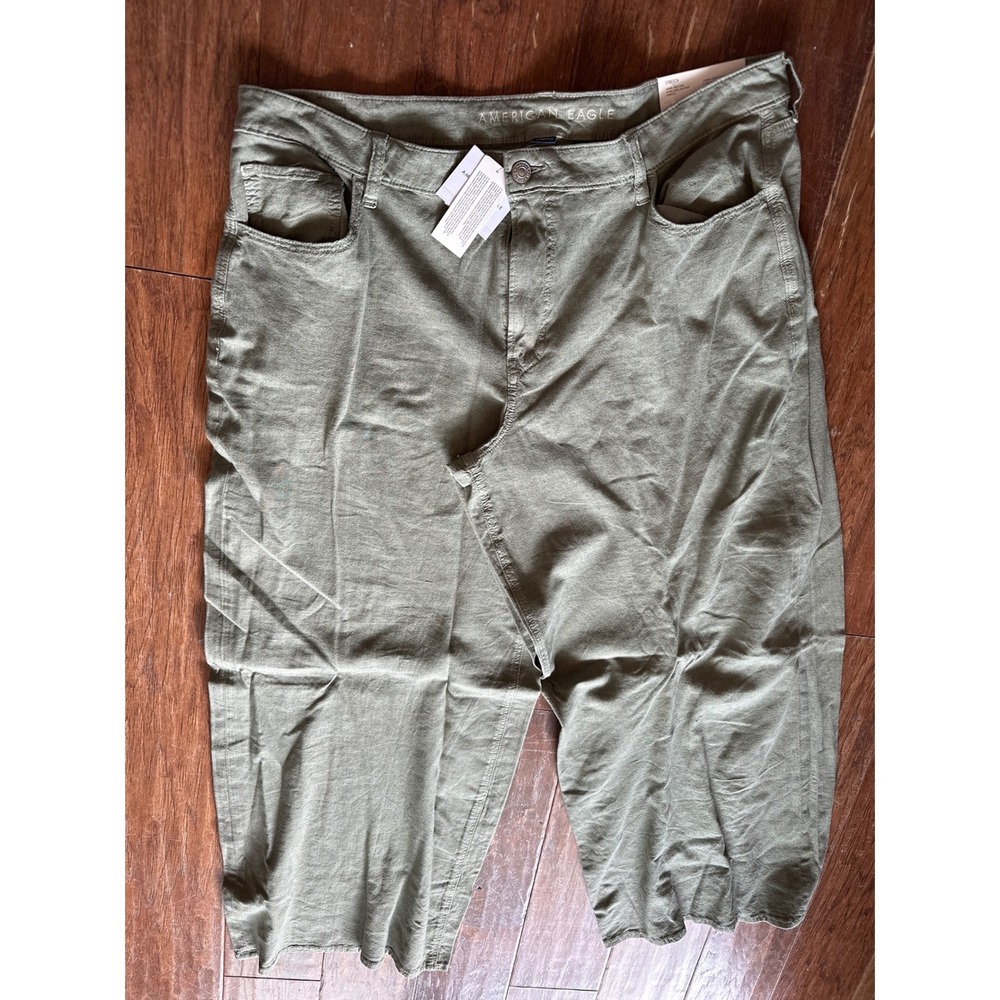 American Eagle‎ Super High Rise Wide Leg Crop Pants Size 16 Olive Green Stretch